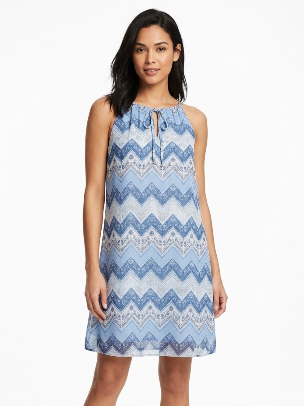 Streetwear Society Blue Chevron Paisley Halter Dress Y2K Boho